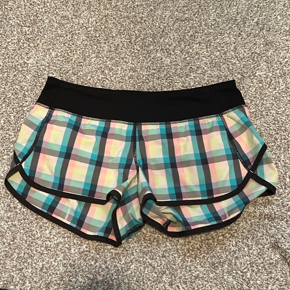 black and multicolor plaid lululemon speed up shorts